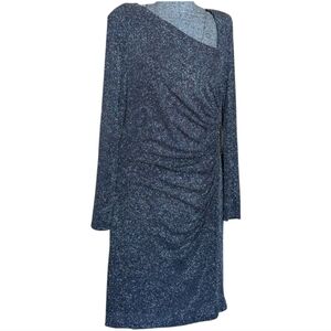 Vince Camuto Navy Blue Glitter Asymmetrical Drape Dress, Size 14